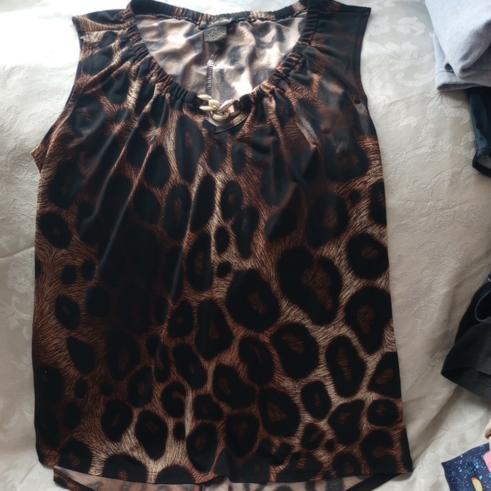 Susan Lawrence Brown Leopard Print Blouse